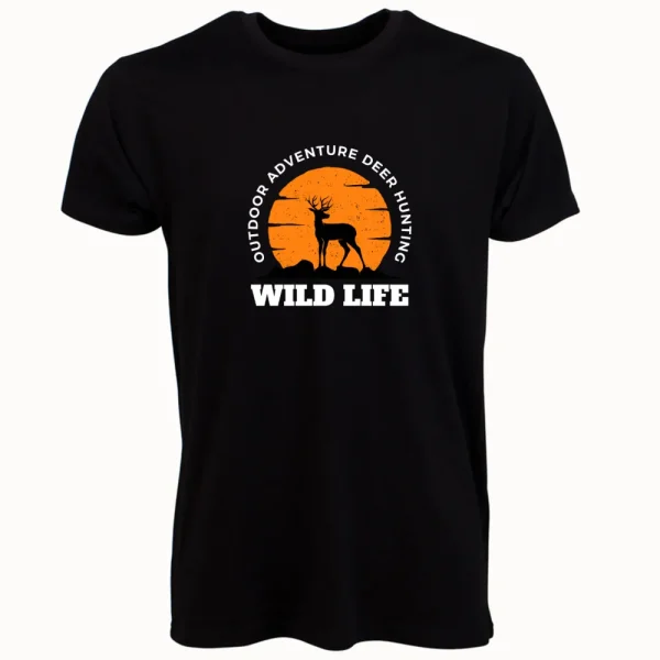 New Camiseta Caza Hombre C/R Wild Life Ciervo Negra Hombre Camisetas Y Polos