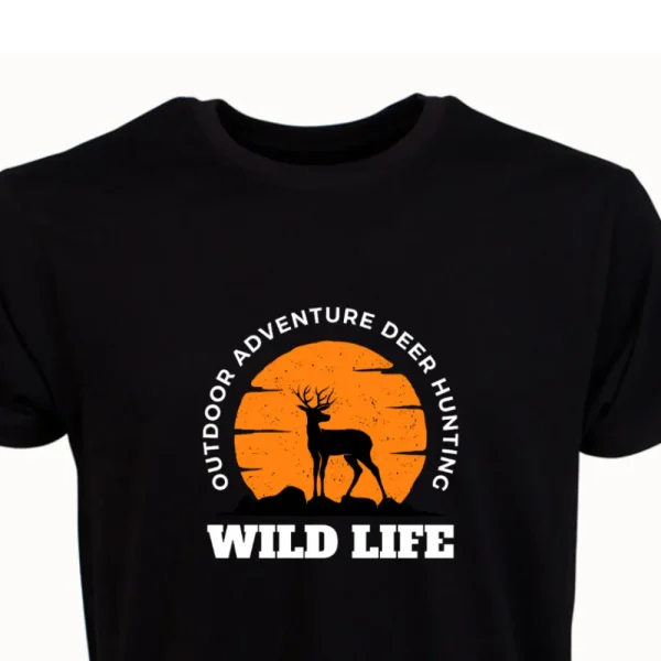 New Camiseta Caza Hombre C/R Wild Life Ciervo Negra Hombre Camisetas Y Polos