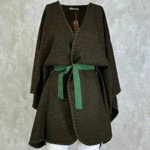 New Capa Ribete Tweed Mujer Verde Jaspe Mujer Ponchos Y Capas