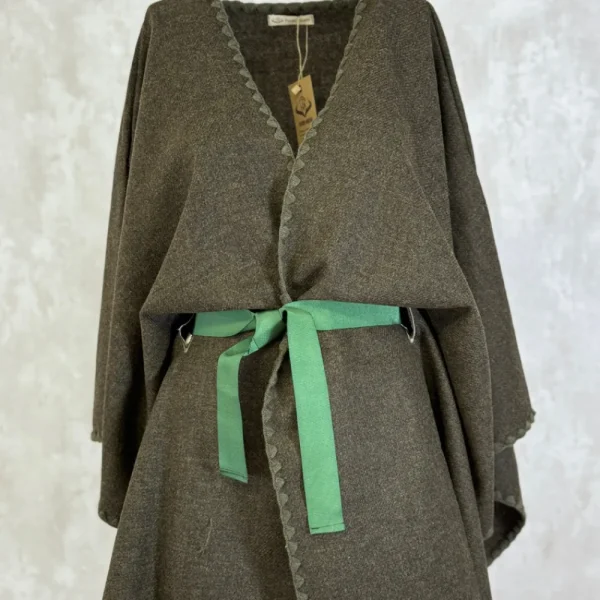 New Capa Ribete Tweed Mujer Verde Jaspe Mujer Ponchos Y Capas